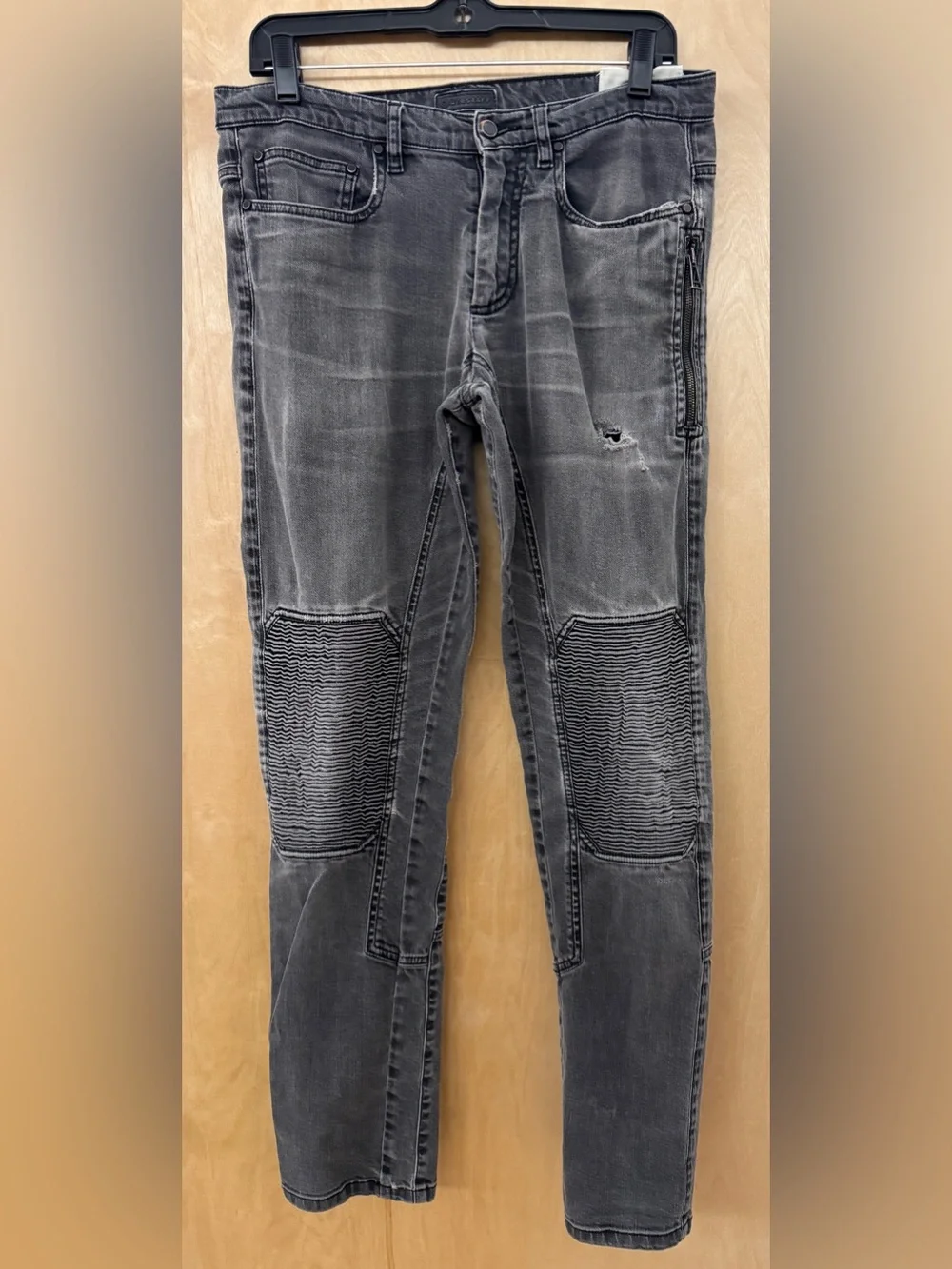 Belstaff Moto-Style Distressed Straight Leg Jeans – Gray (Size 30/33)